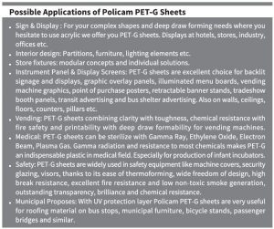 Policam Pet-G Sheet Applications